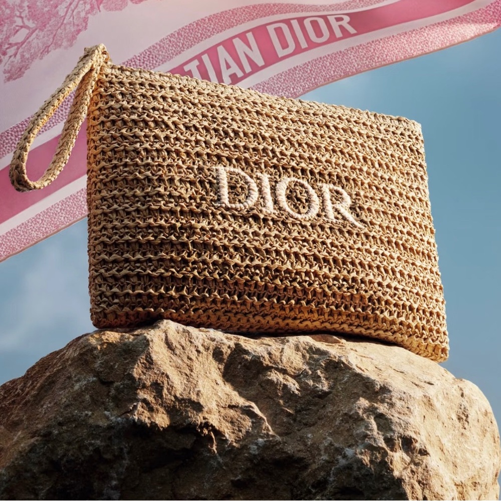 Dior Tan Raffia Clutch Bag